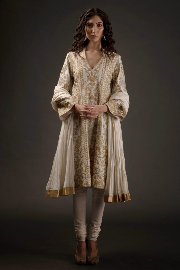 Embroidered Chanderi Silk Kalidar Kurta Set