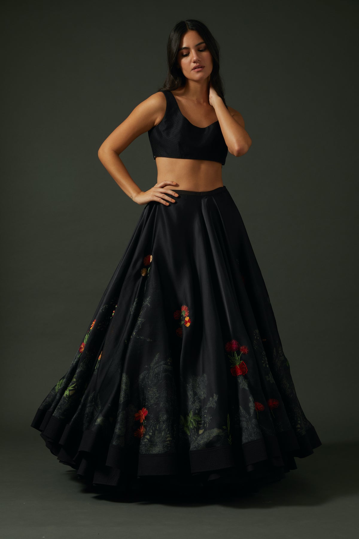 Black Digital Printed Lehenga Set