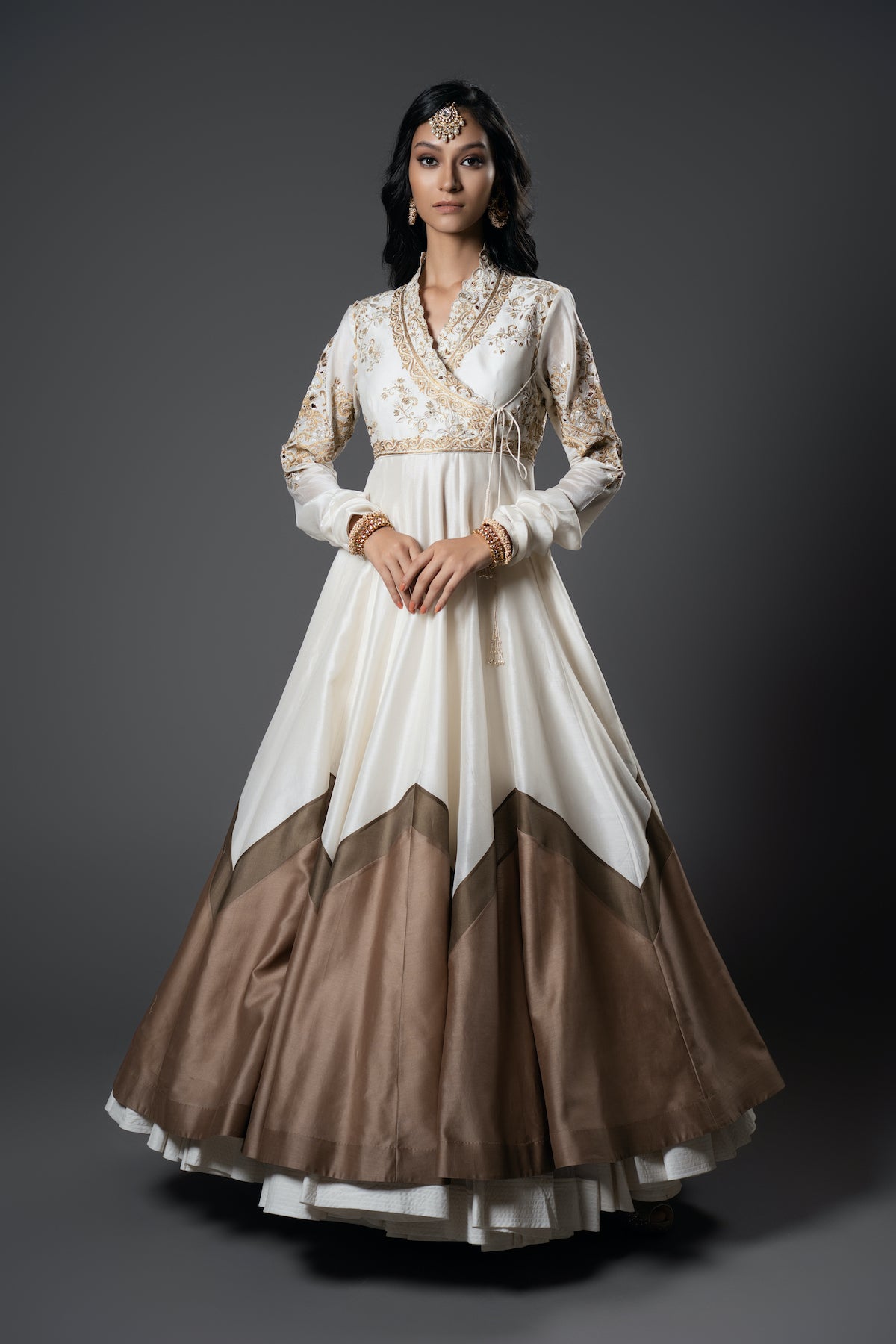 Ivory Chanderi Silk Floral Cutwork Angrakha Anarkali Set