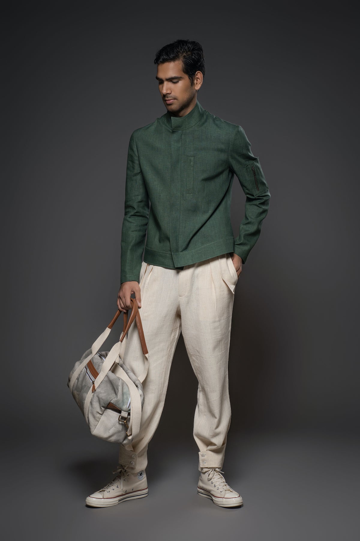 Balance By Rohit Bal Men Emerald Green Linen Jacket