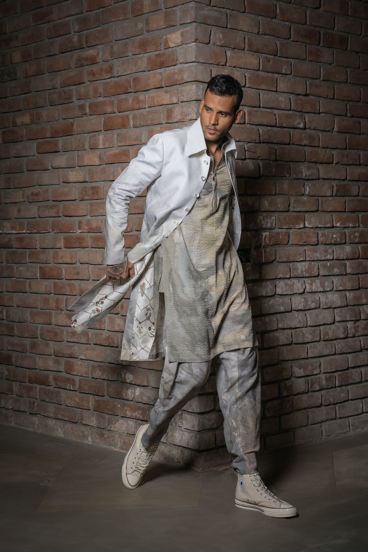 Balance By Rohit Bal Men Matka Silk Printed Long Jacket