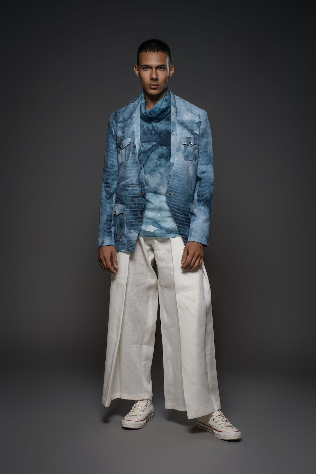 Balance By Rohit Bal Men Blue Matka Silk Printed Jacket