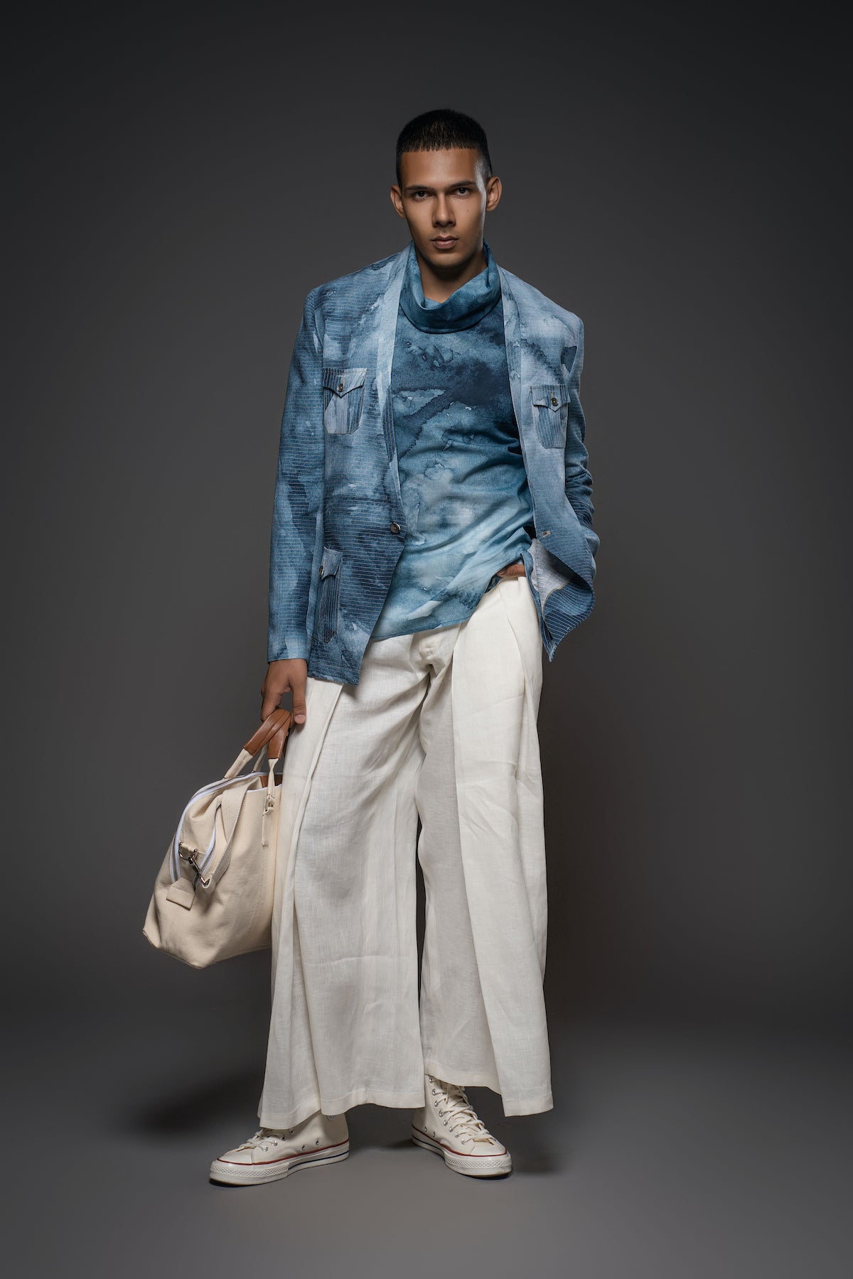 Balance By Rohit Bal Men Blue Matka Silk Printed Jacket