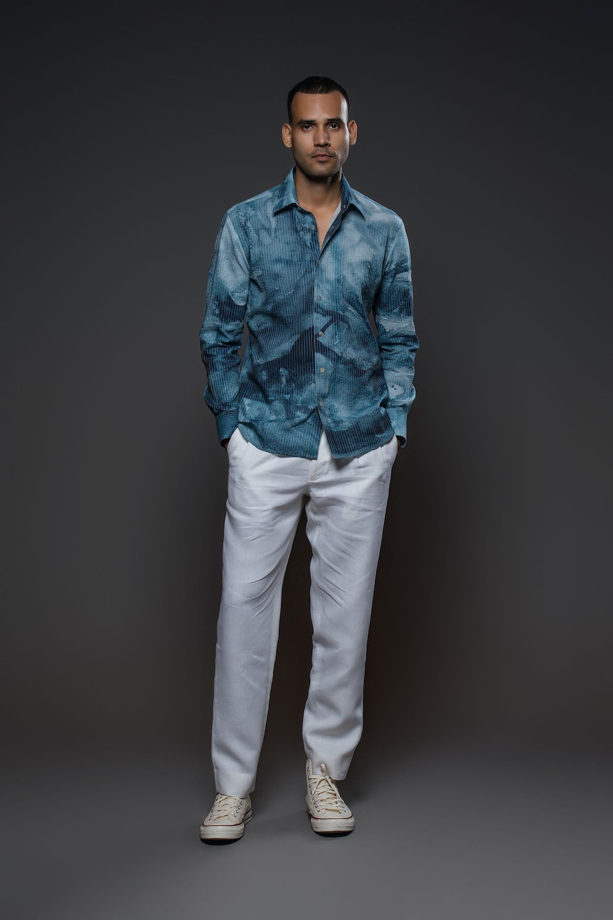 Balance By Rohit Bal Men Blue Heavy Voile Printed Shirt