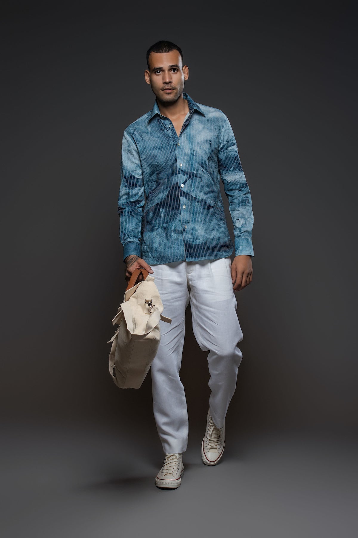 Balance By Rohit Bal Men Blue Heavy Voile Printed Shirt