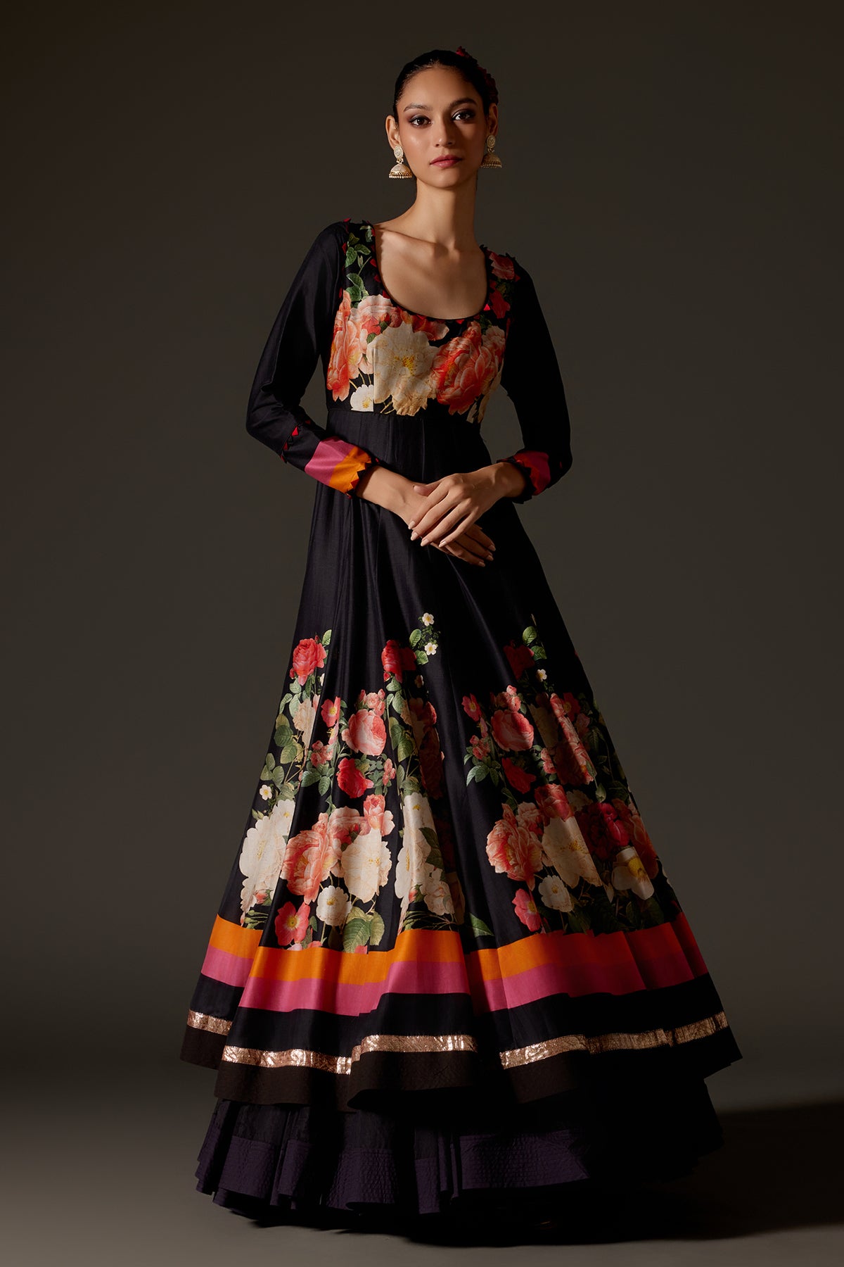 Elegant Black Anarkali Set With Churidar And Dupatta