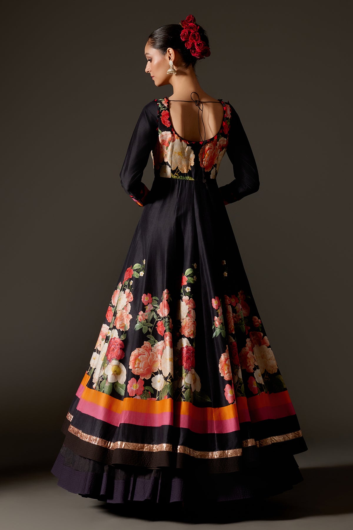 Elegant Black Anarkali Set With Churidar And Dupatta