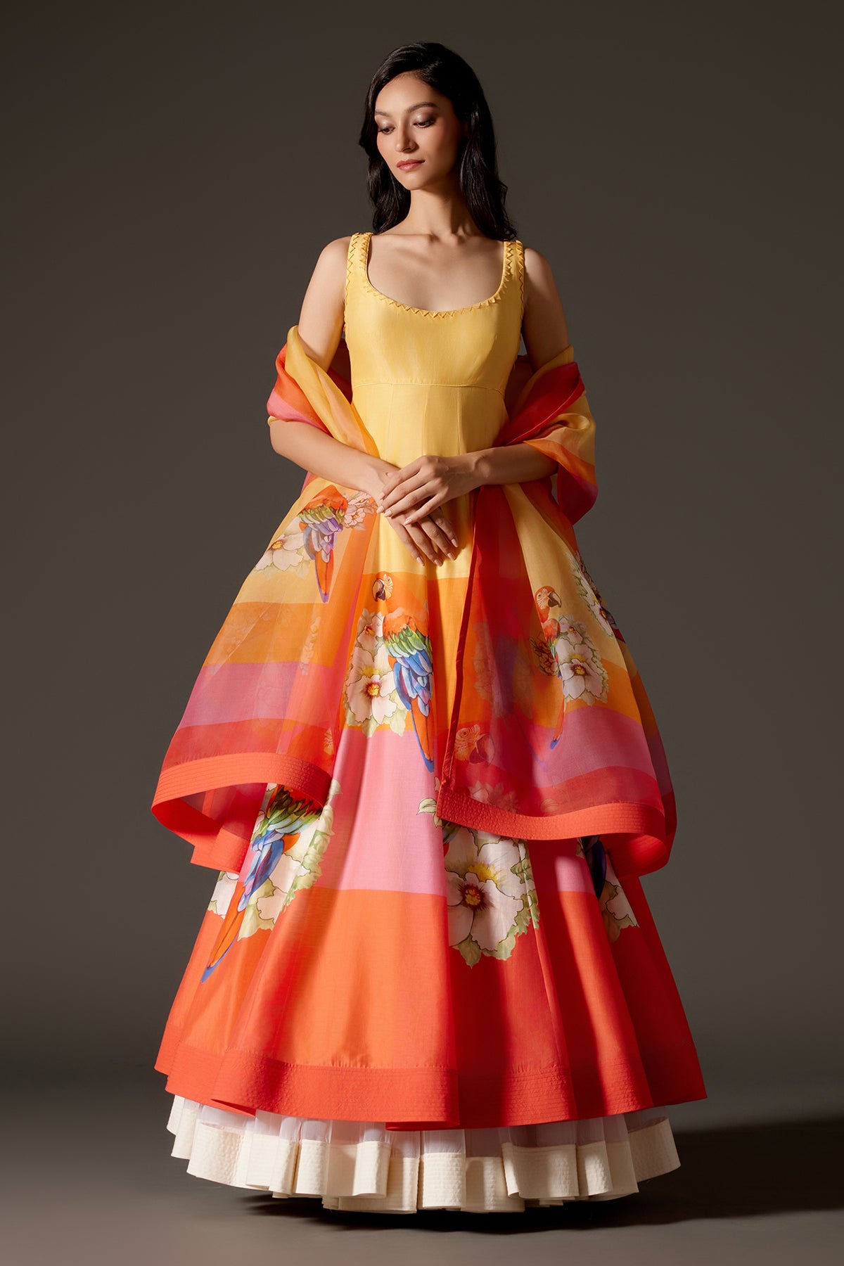 Multi-Color Anarkali Set Printed Anarkali With Churidar And Dupatta