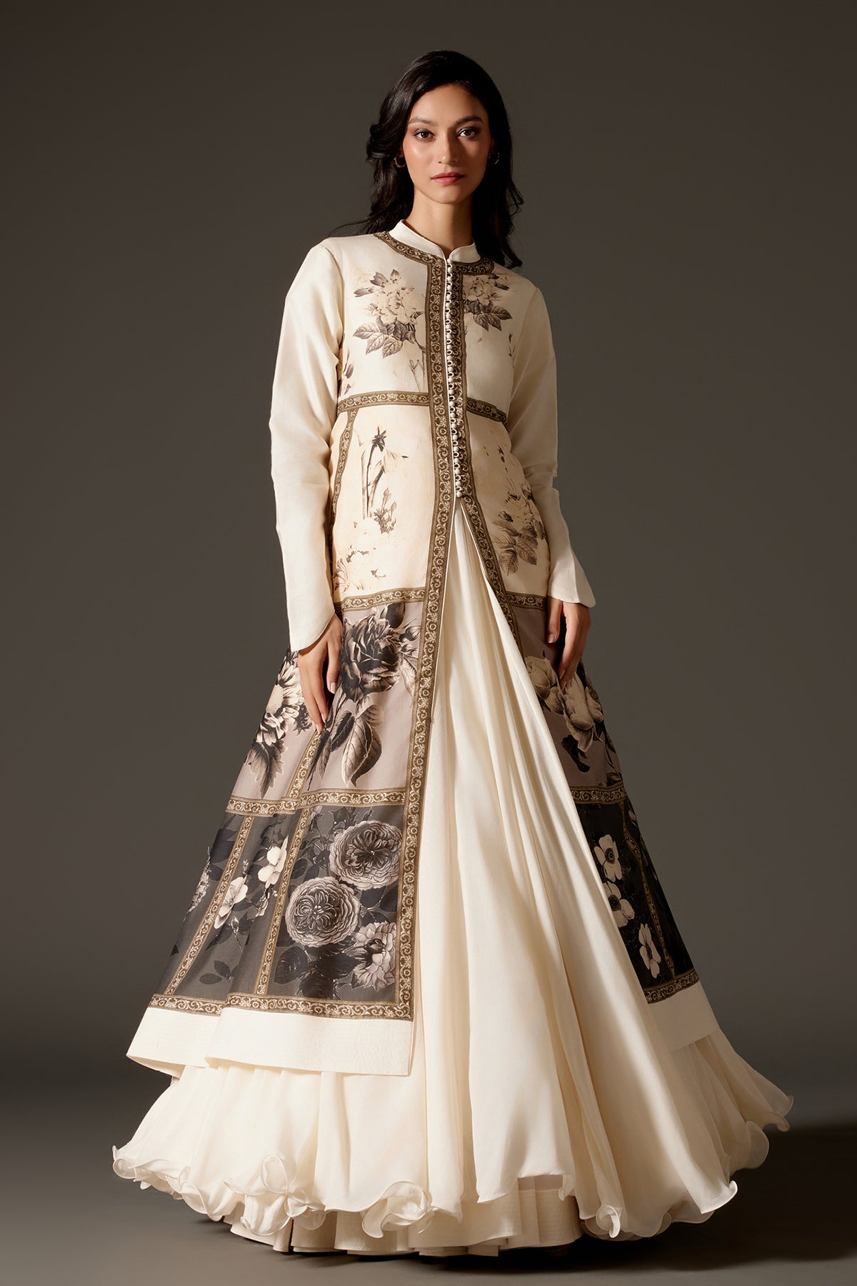 Chanderi Long Jacket For Women - Digital Print Design