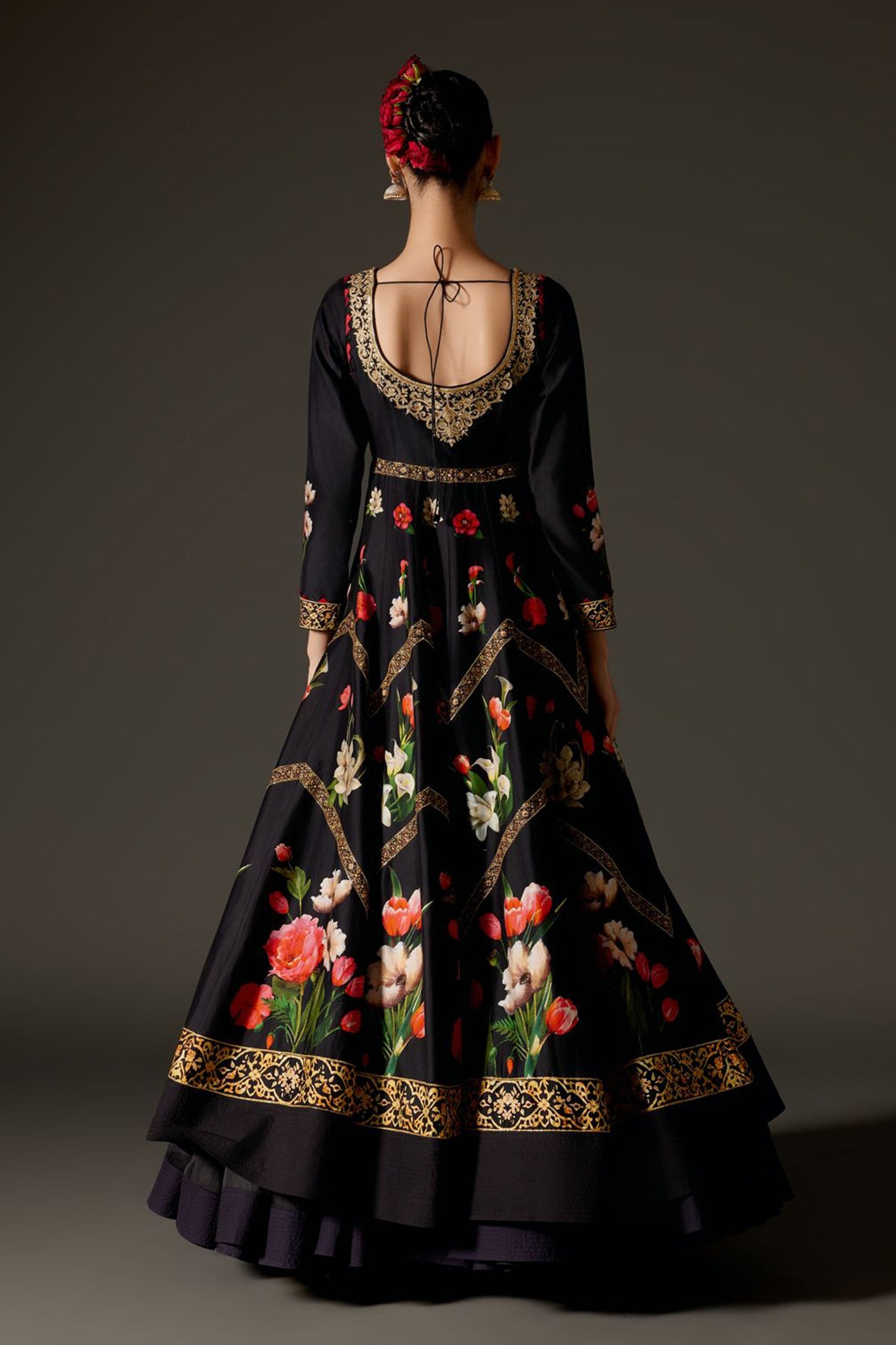 Black With Digital Print And Ari Embroidery Anarkali Set