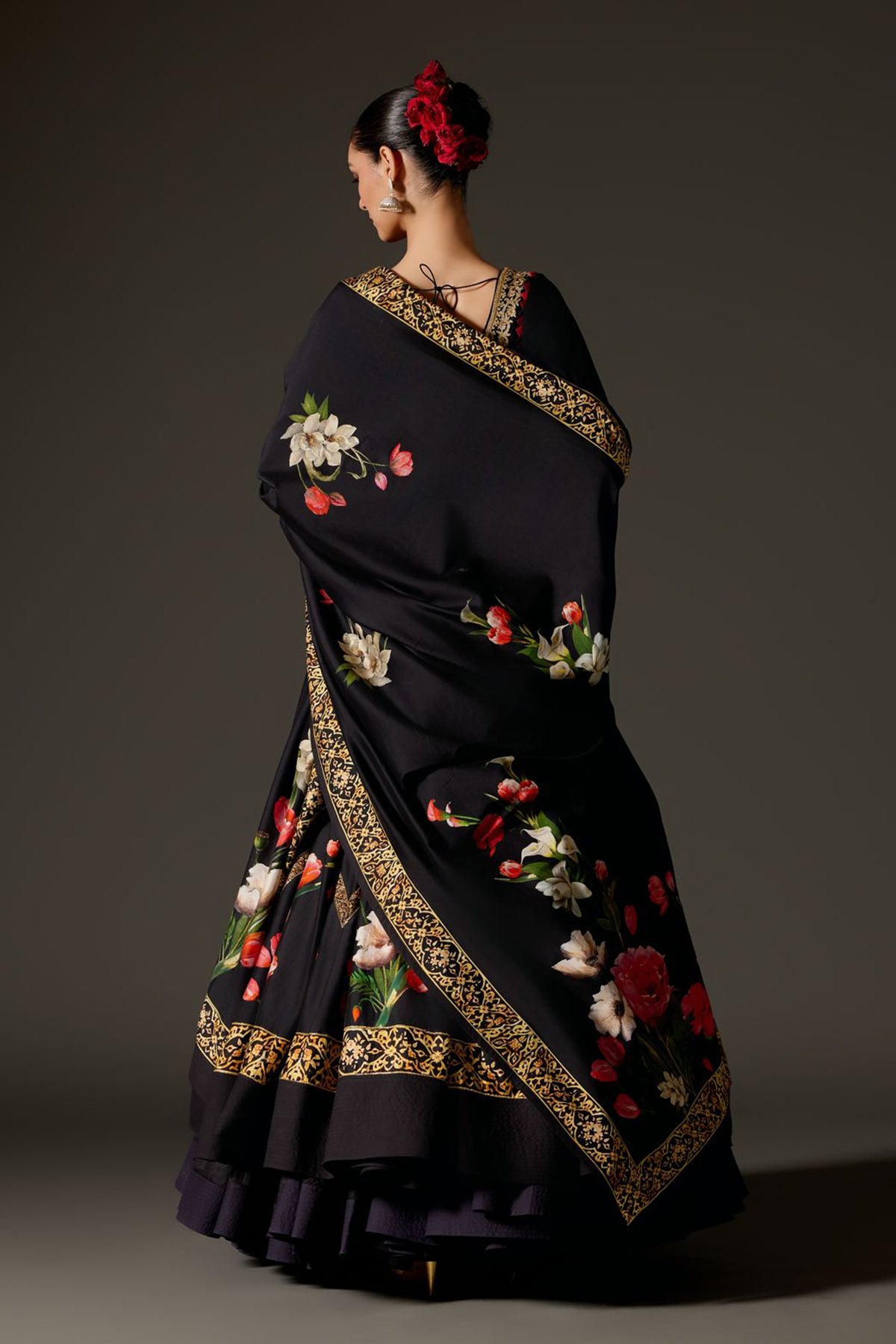 Black With Digital Print And Ari Embroidery Anarkali Set