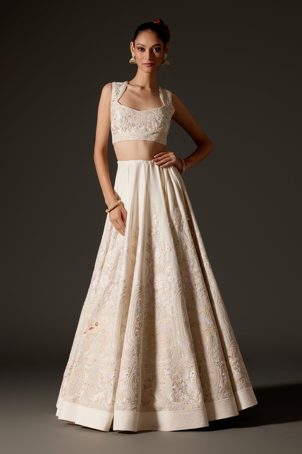 Ivory Chanderi Lehenga With Intricate Dori Embroidery