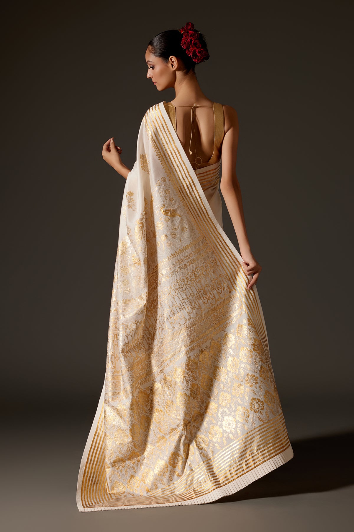 Ivory Chanderi Saree With Foil Print