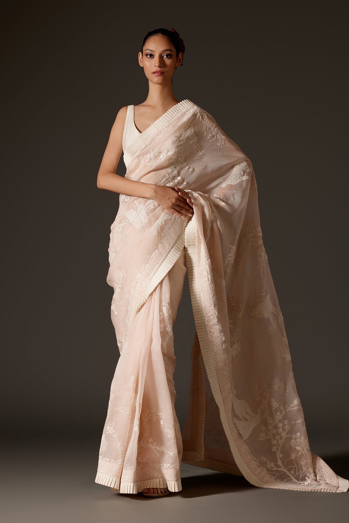 Elegant Powder Pink Organza Saree