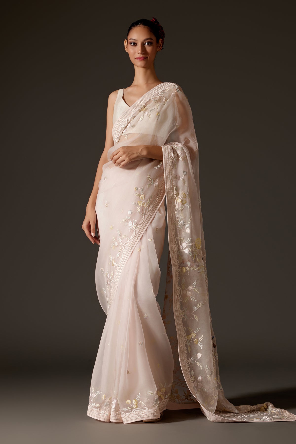 Elegant Powder Pink Organza Saree