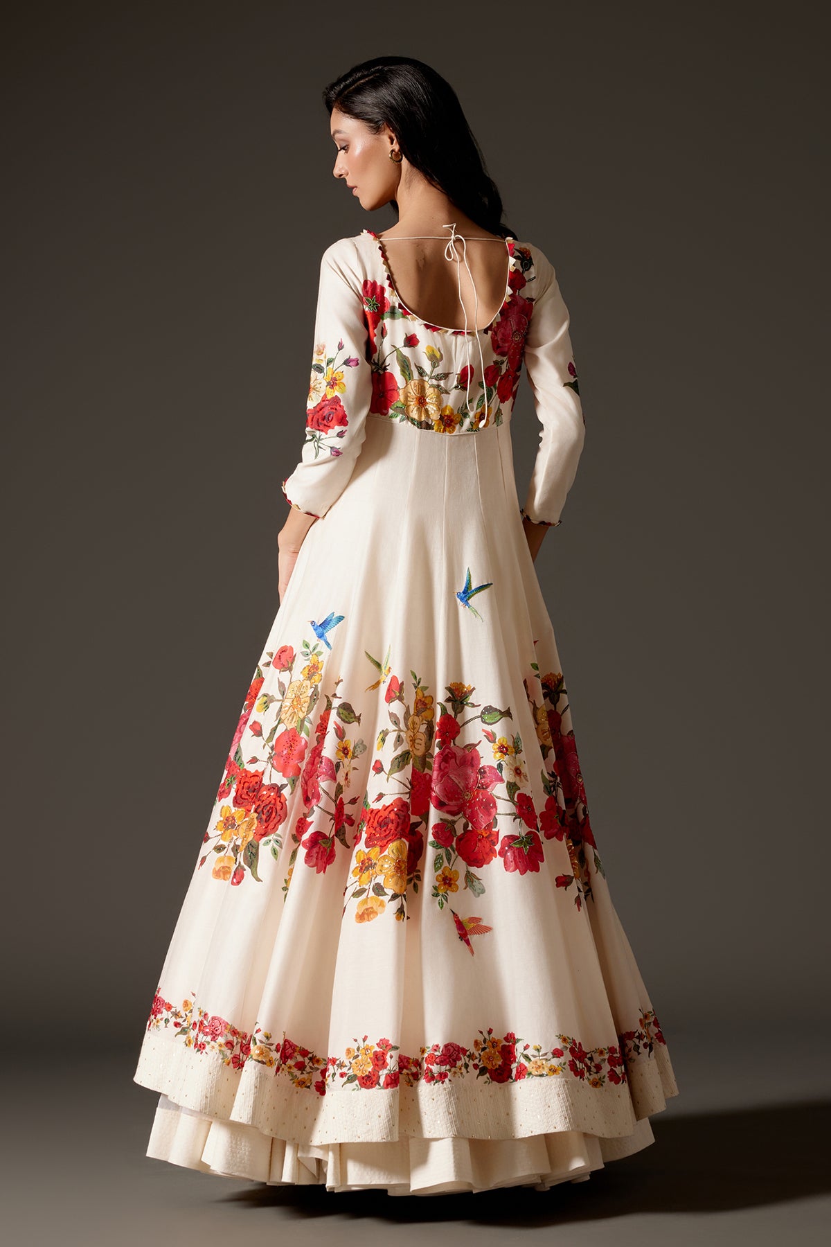 Ivory Printed Anarkali Set With Churidar And Dupatta