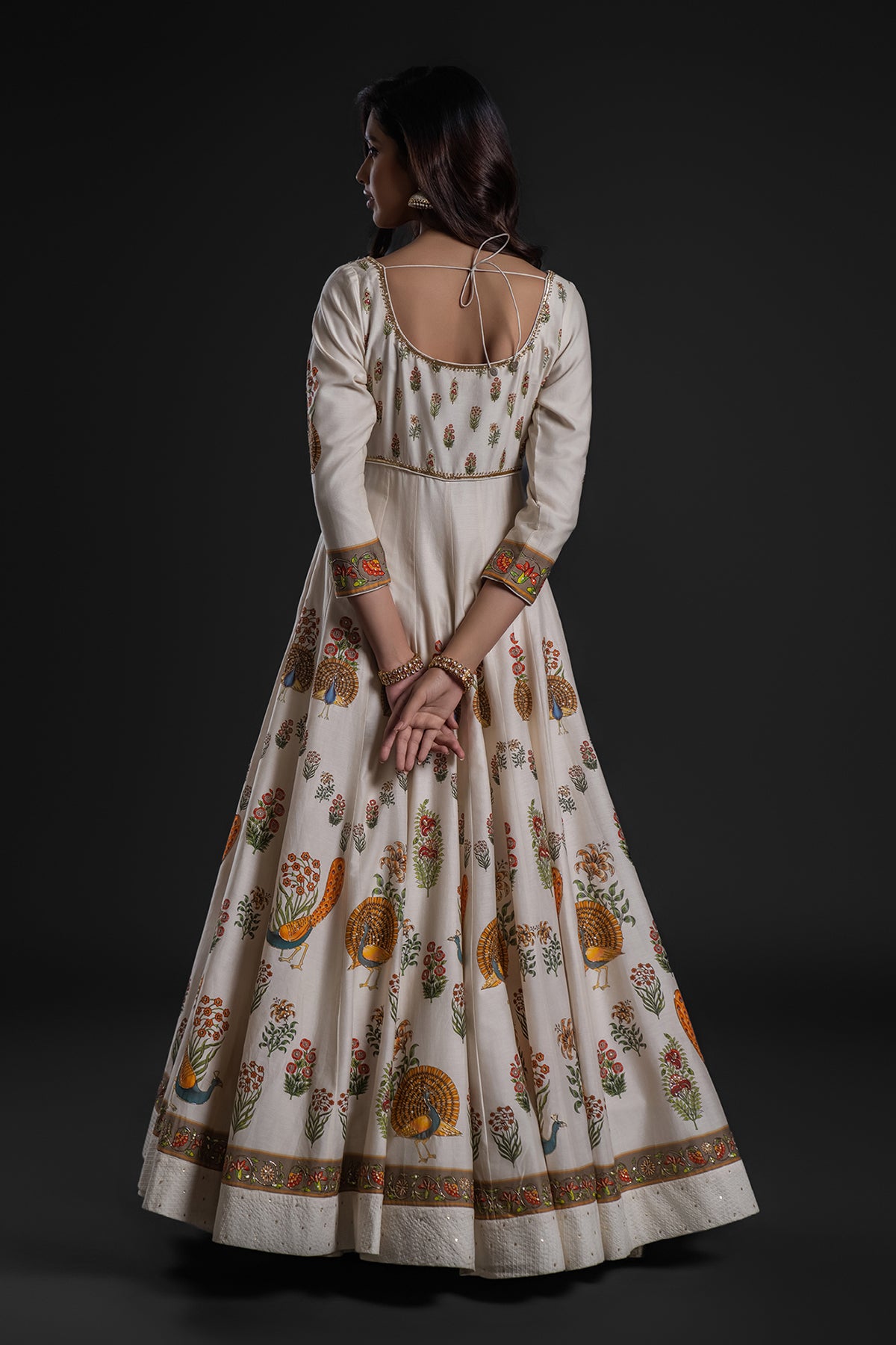 Ivory Anarkali Set With Chudidar And Organza Dupatta