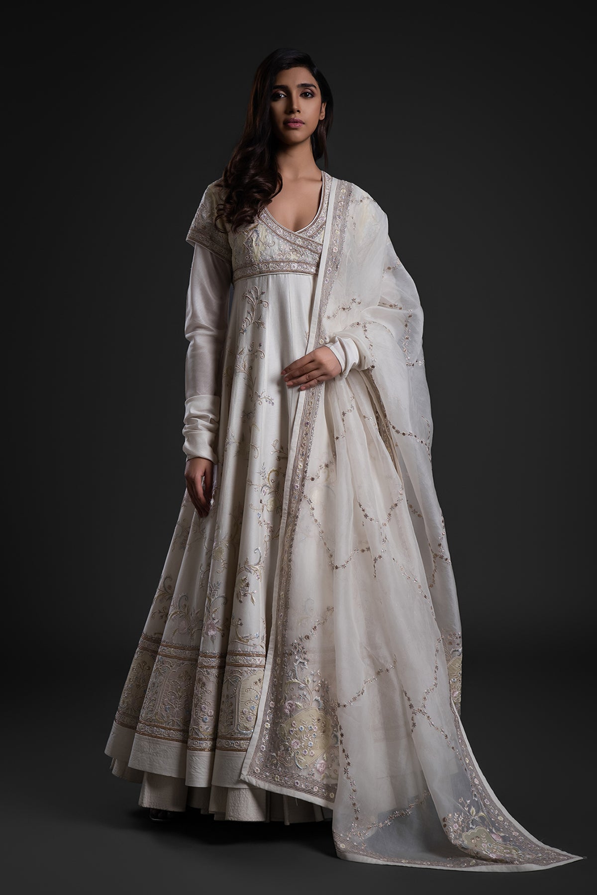 Anarkali Set In Chanderi & Organza