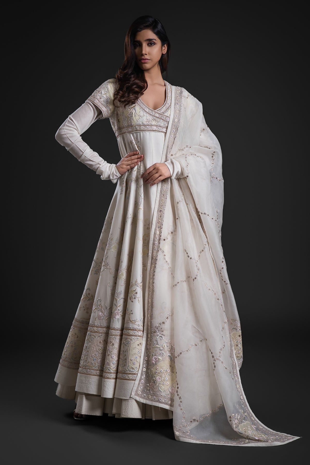 Anarkali Set In Chanderi & Organza