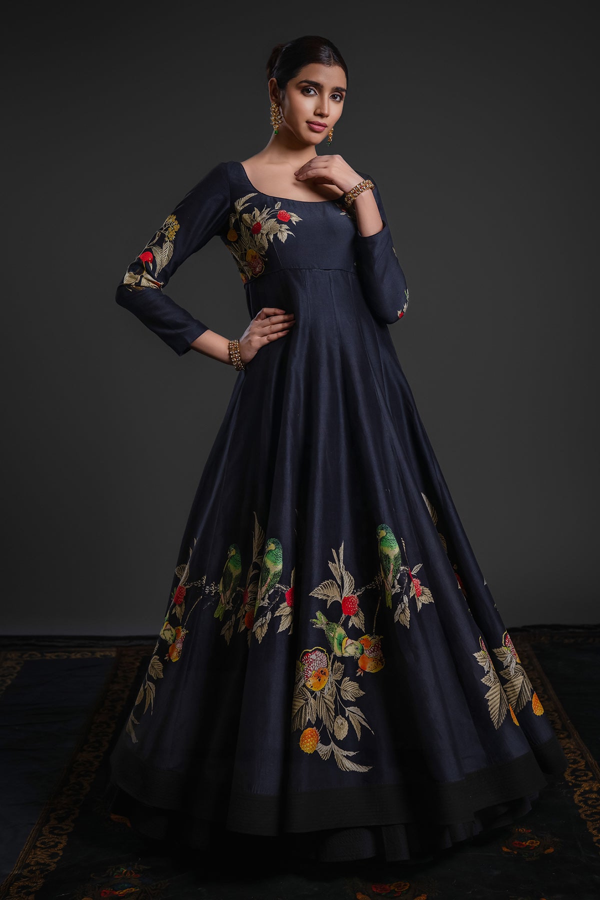 Black Chanderi Anarkali Set With Dupatta