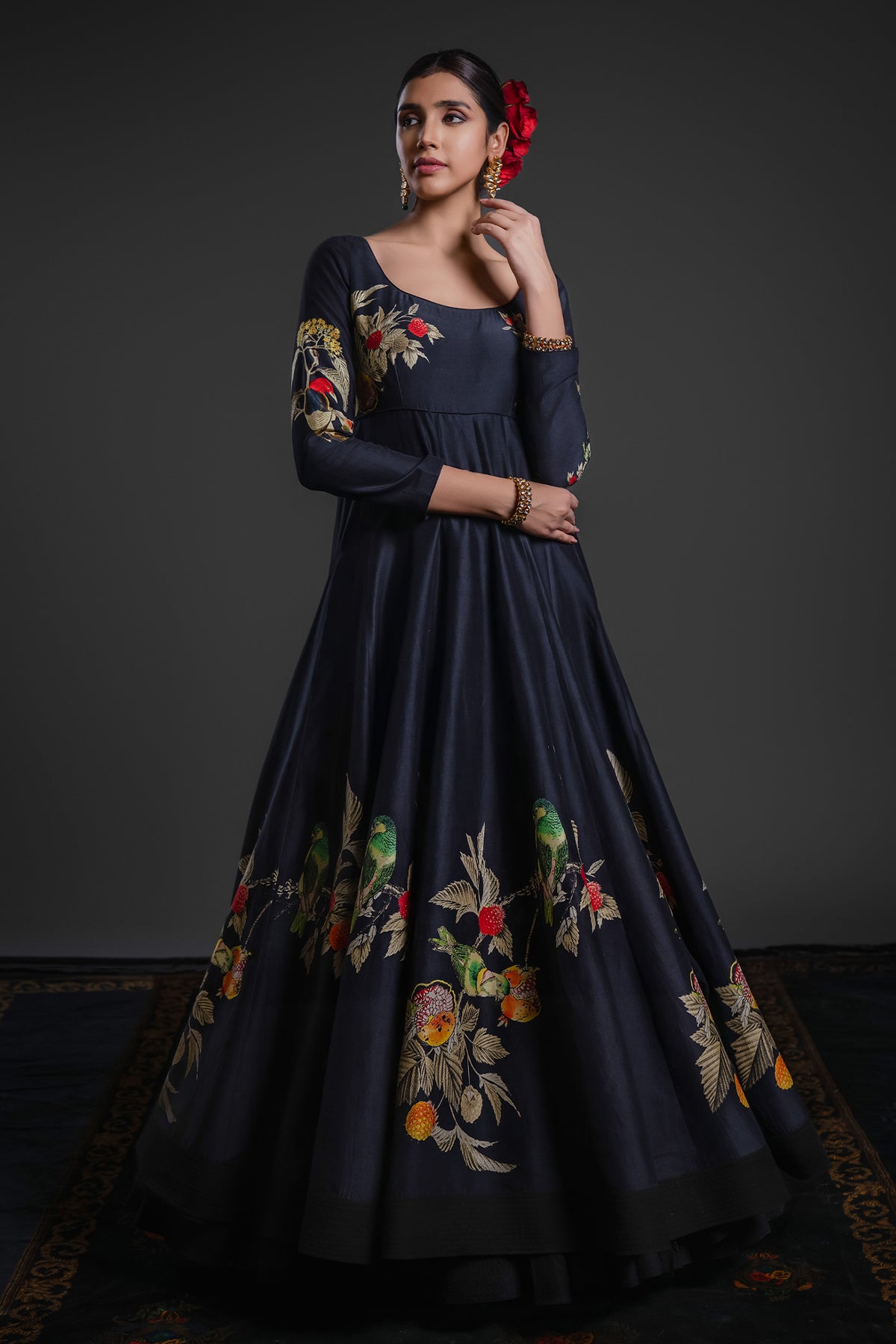 Black Chanderi Anarkali Set With Dupatta