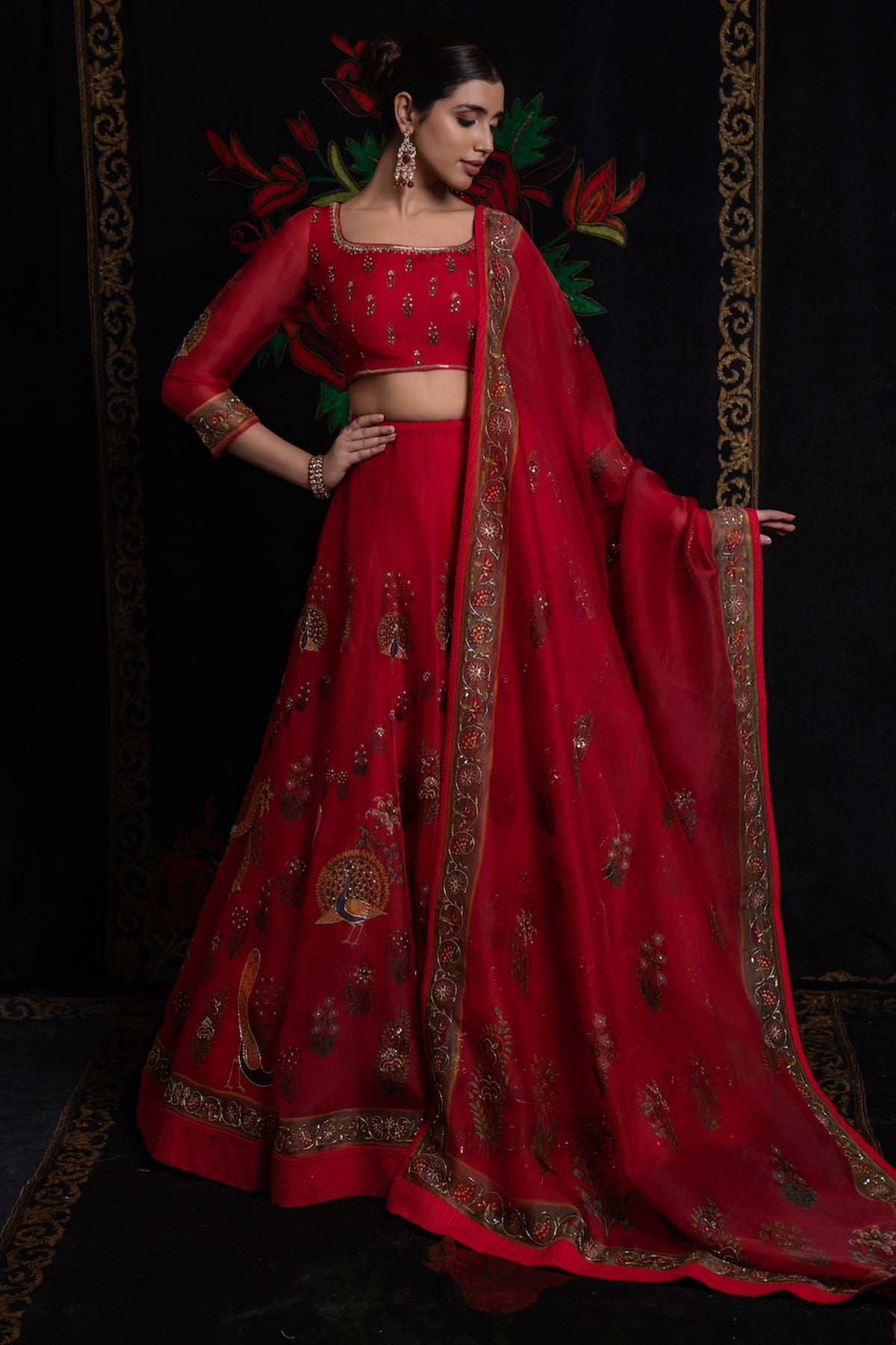 Organza Lehenga Set With Digital Print And Hand Embellishments