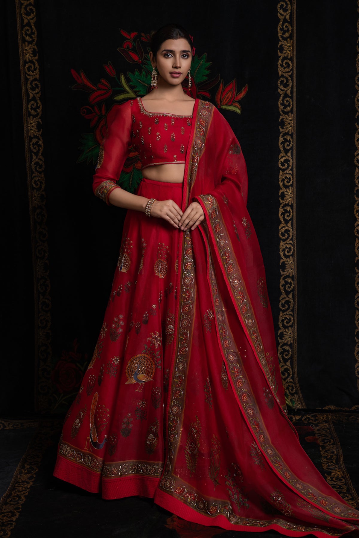 Organza Lehenga Set With Digital Print And Hand Embellishments