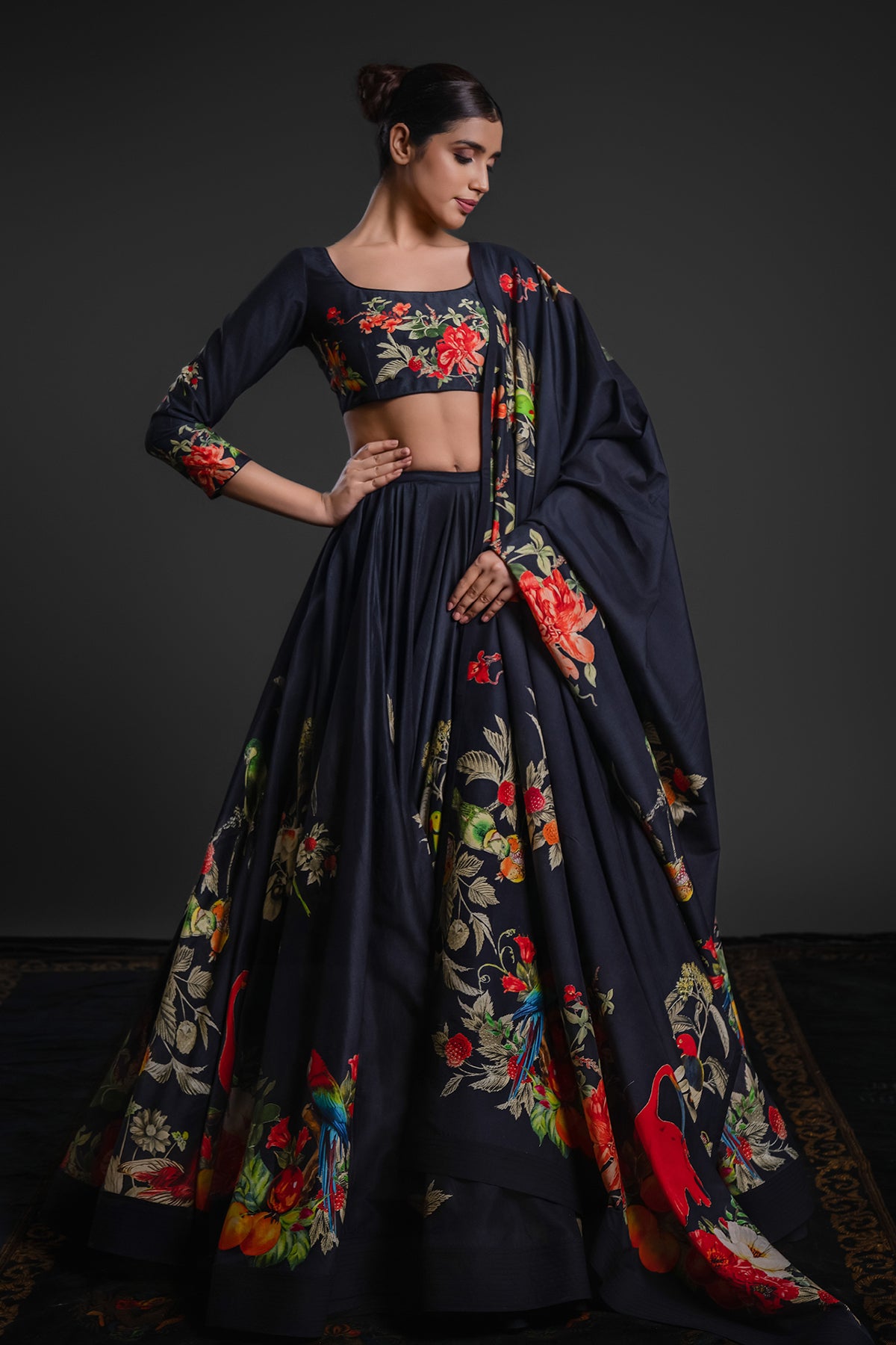 Black Chanderi Lehenga Set With Intricate Embroidery