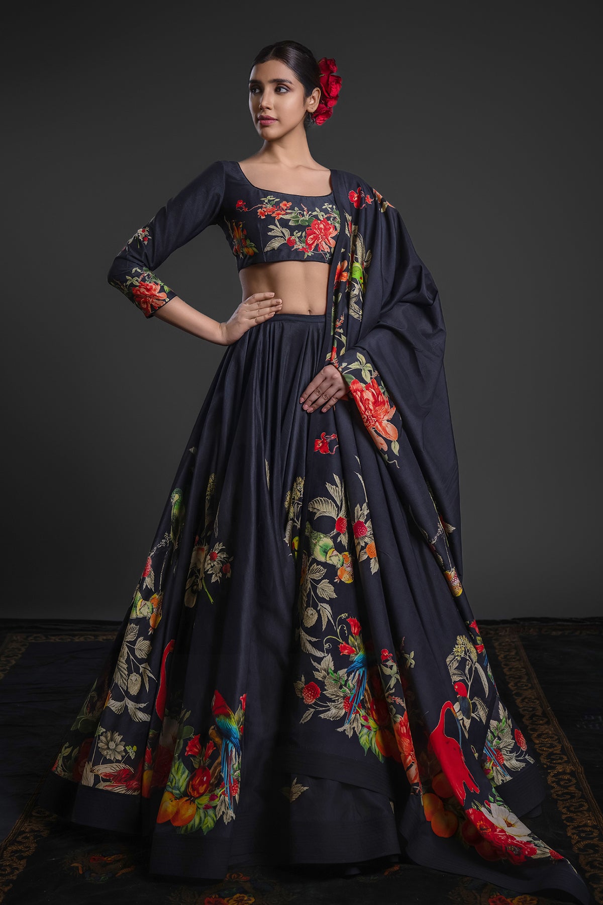 Black Chanderi Lehenga Set With Intricate Embroidery