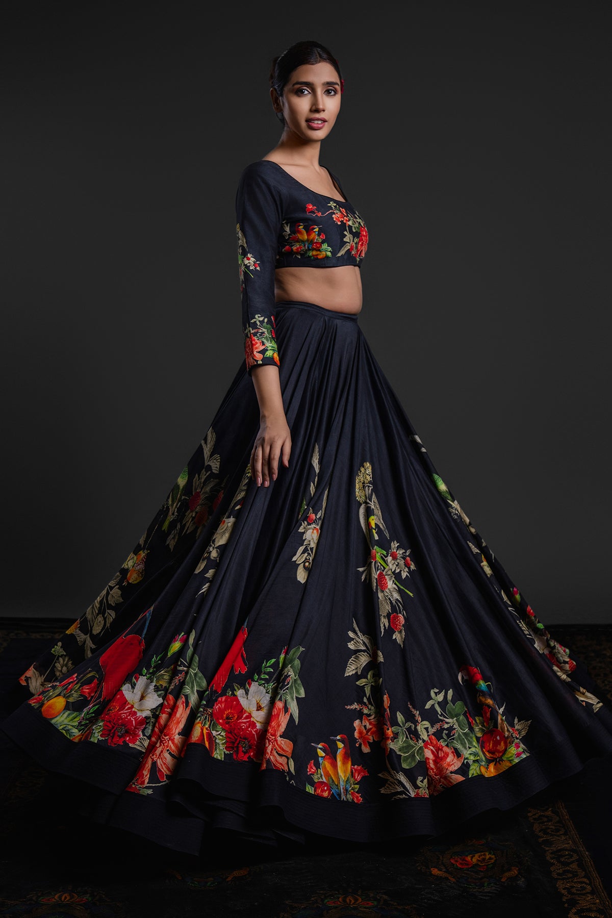 Black Chanderi Lehenga Set With Intricate Embroidery