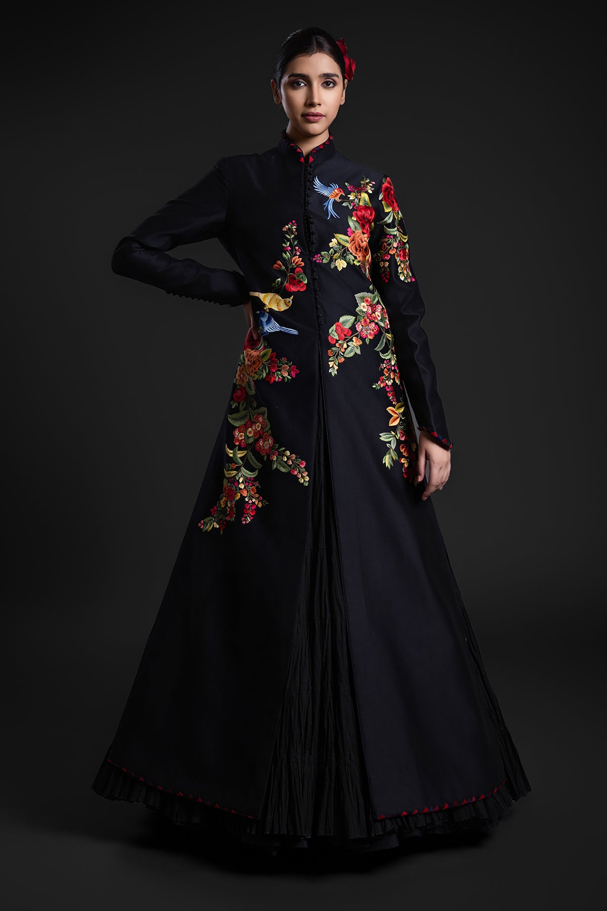 Black Long Jacket With Embroidery