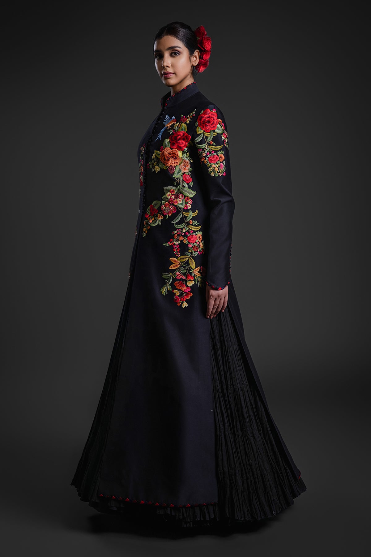 Black Long Jacket With Embroidery