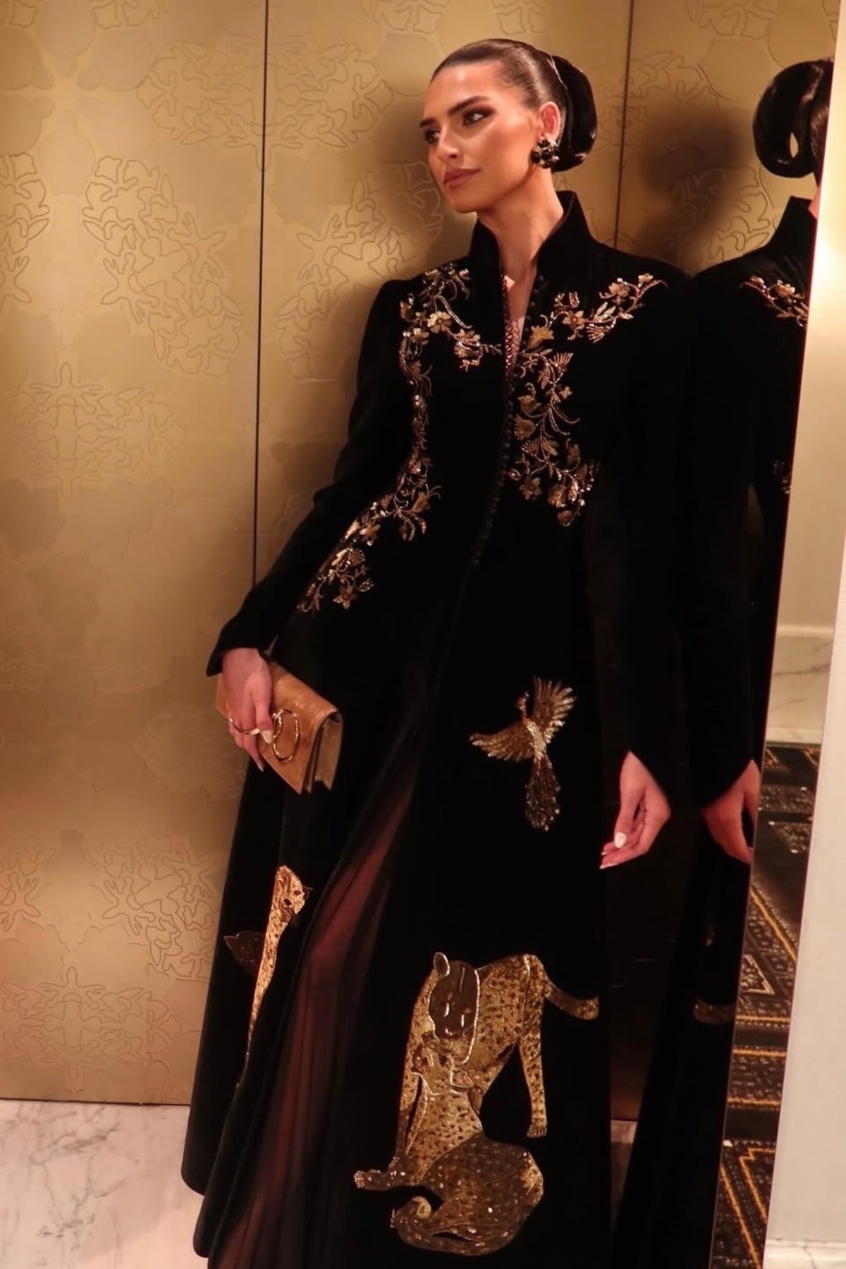 Women's Black Silk Velvet Long Jacket