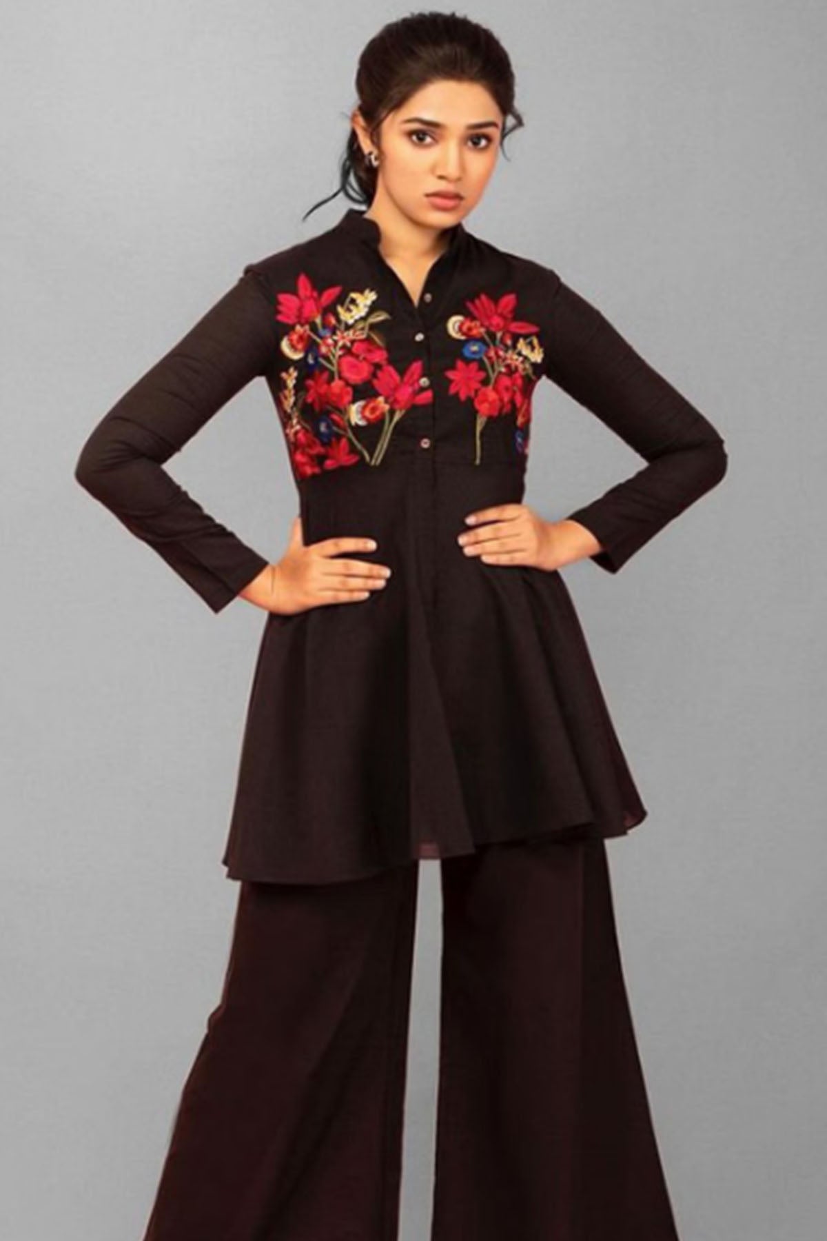 Embroidered Peplum Top With Palazzo