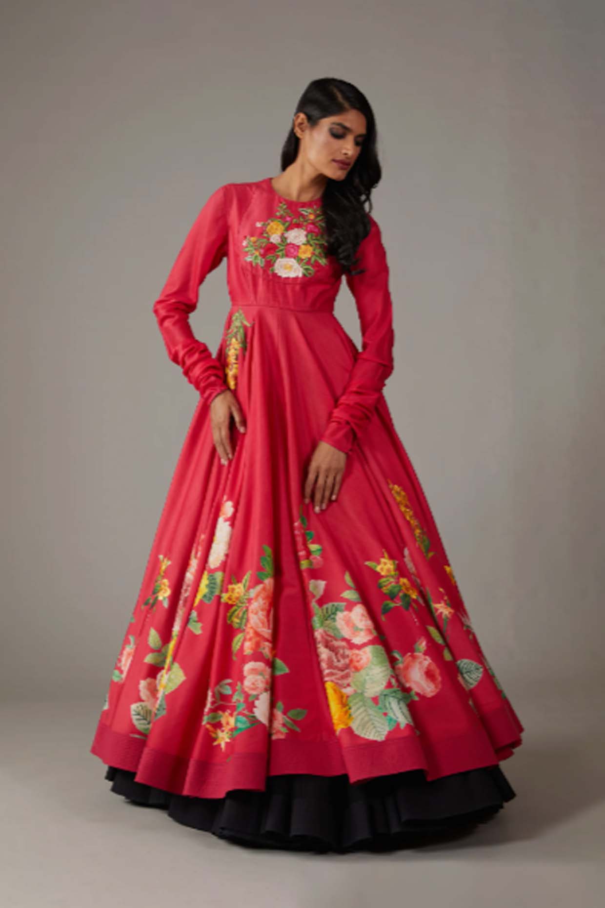 CHANDERI ANARKALI SET WITH MULTICOLOUR PRINT