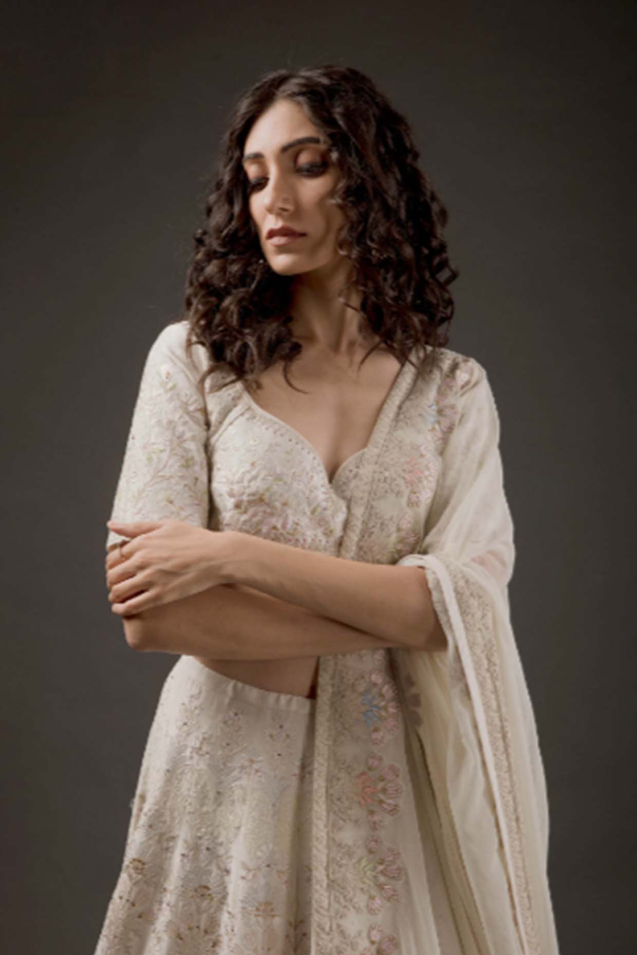 Women's Ivory Embroidered Lehenga Set