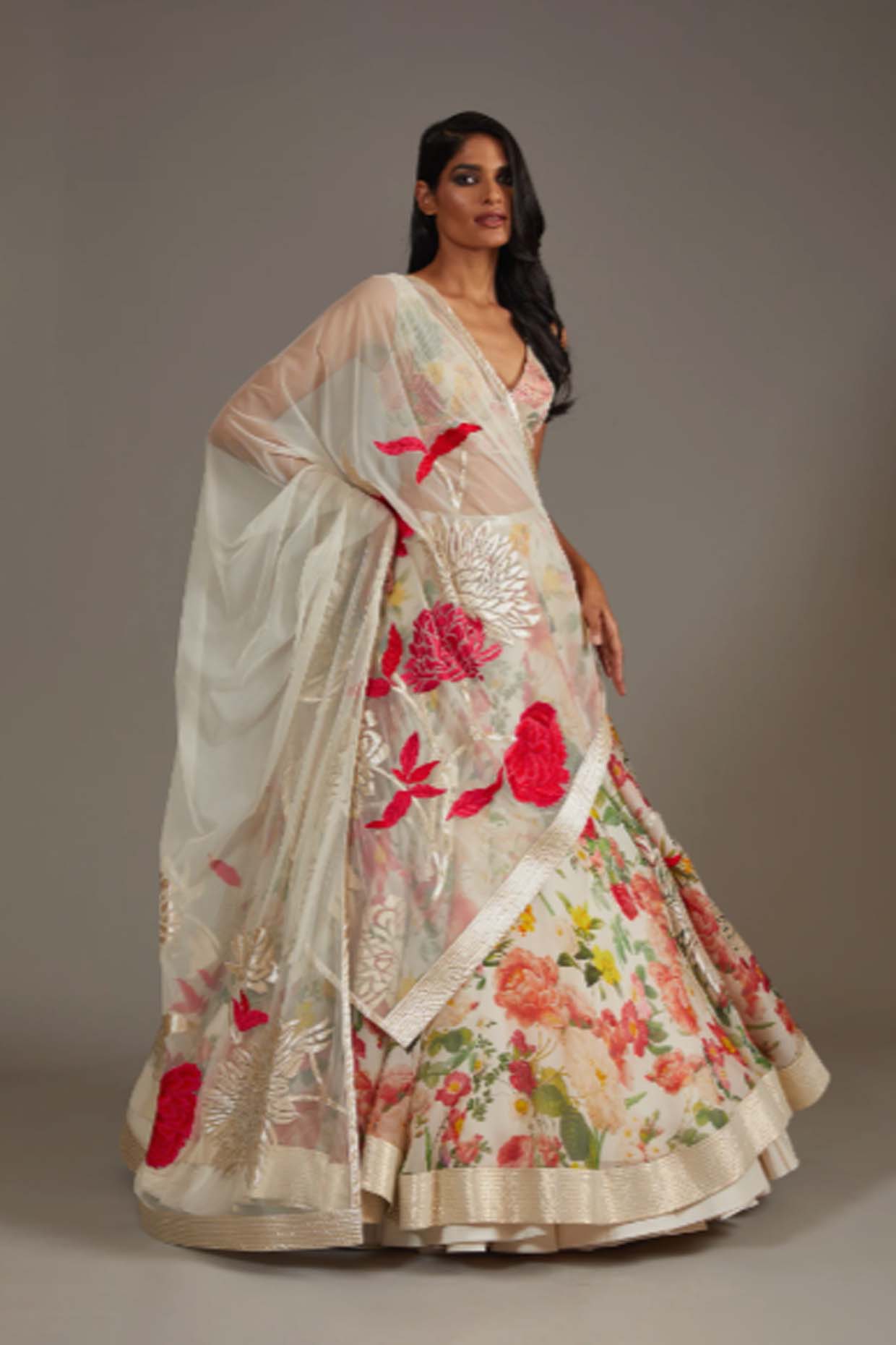 Women's Ivory Organza Lehenga Set