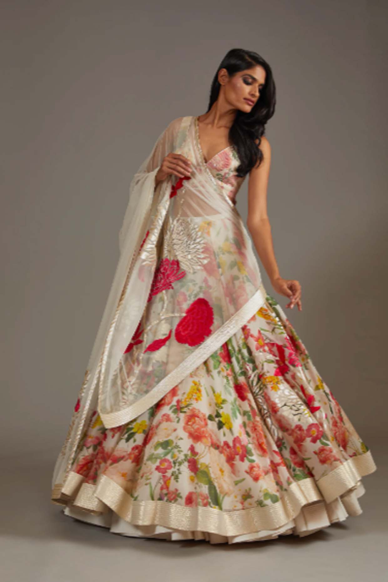 Women's Ivory Organza Lehenga Set