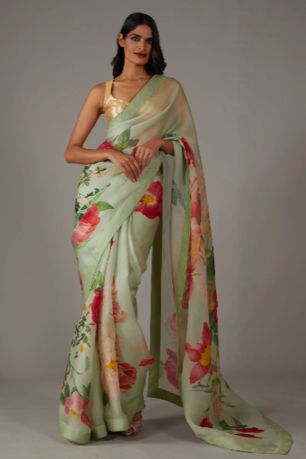 Women'S Mint Green Organza Saree