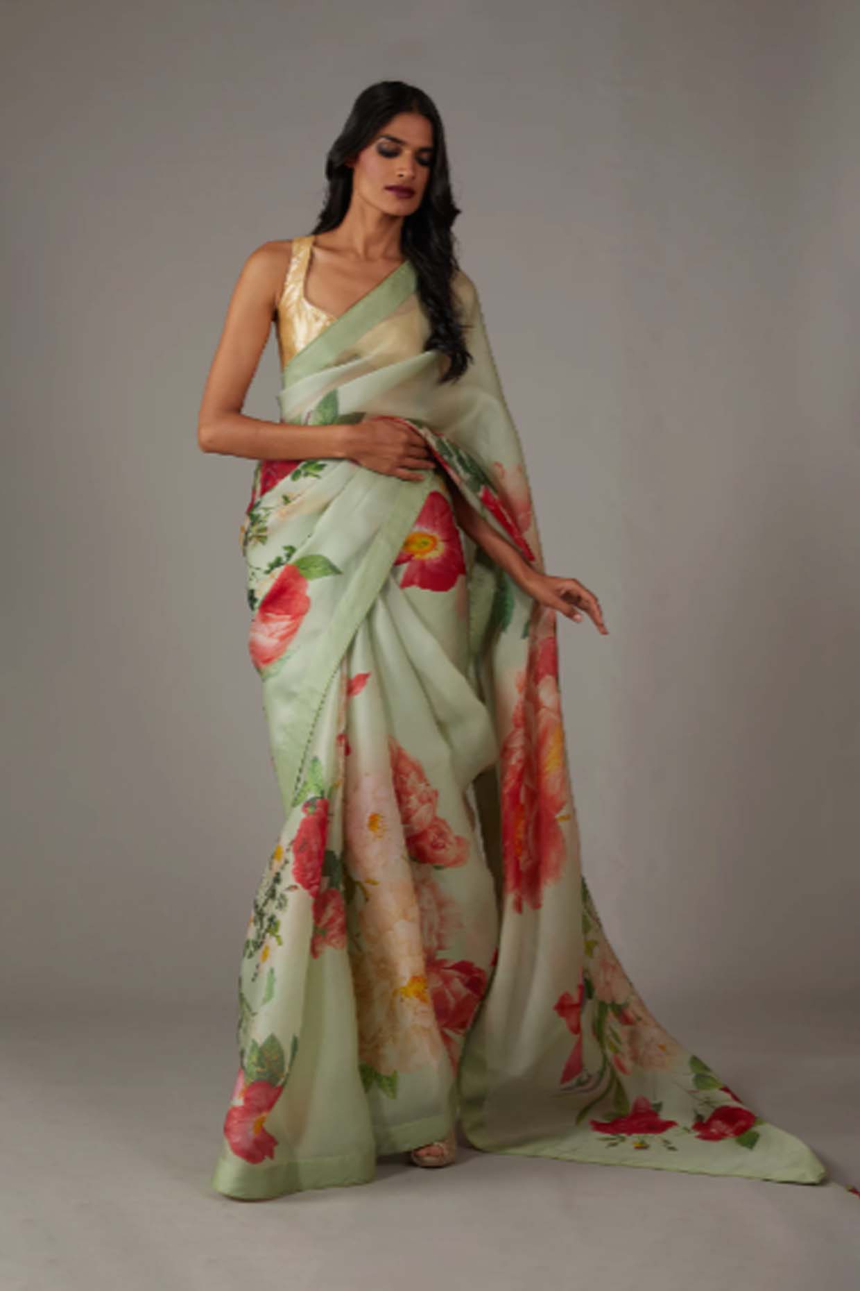 Women's Mint Green Organza Saree