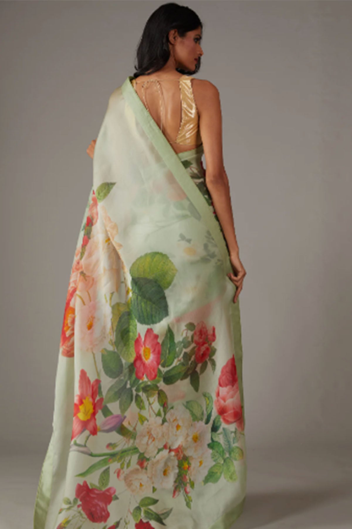 Women'S Mint Green Organza Saree