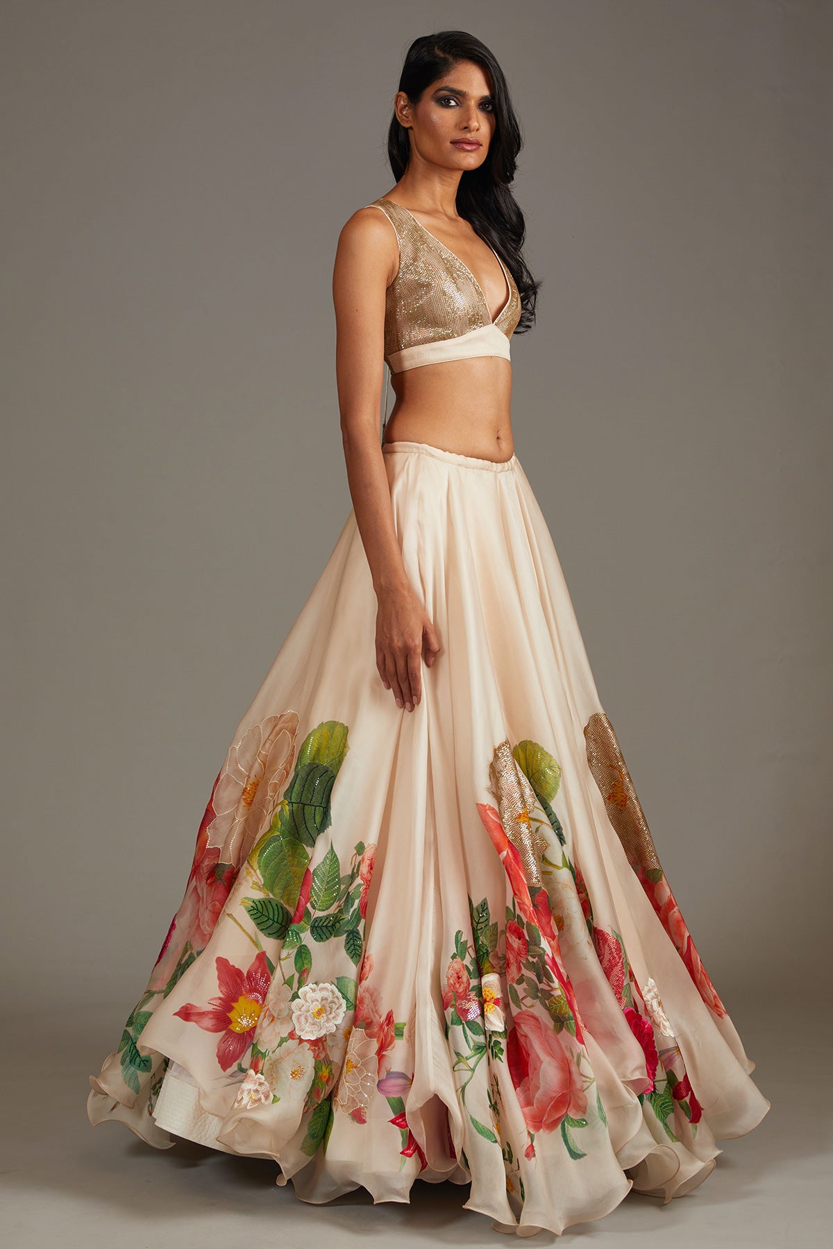 Ivory Organza Lehenga Set