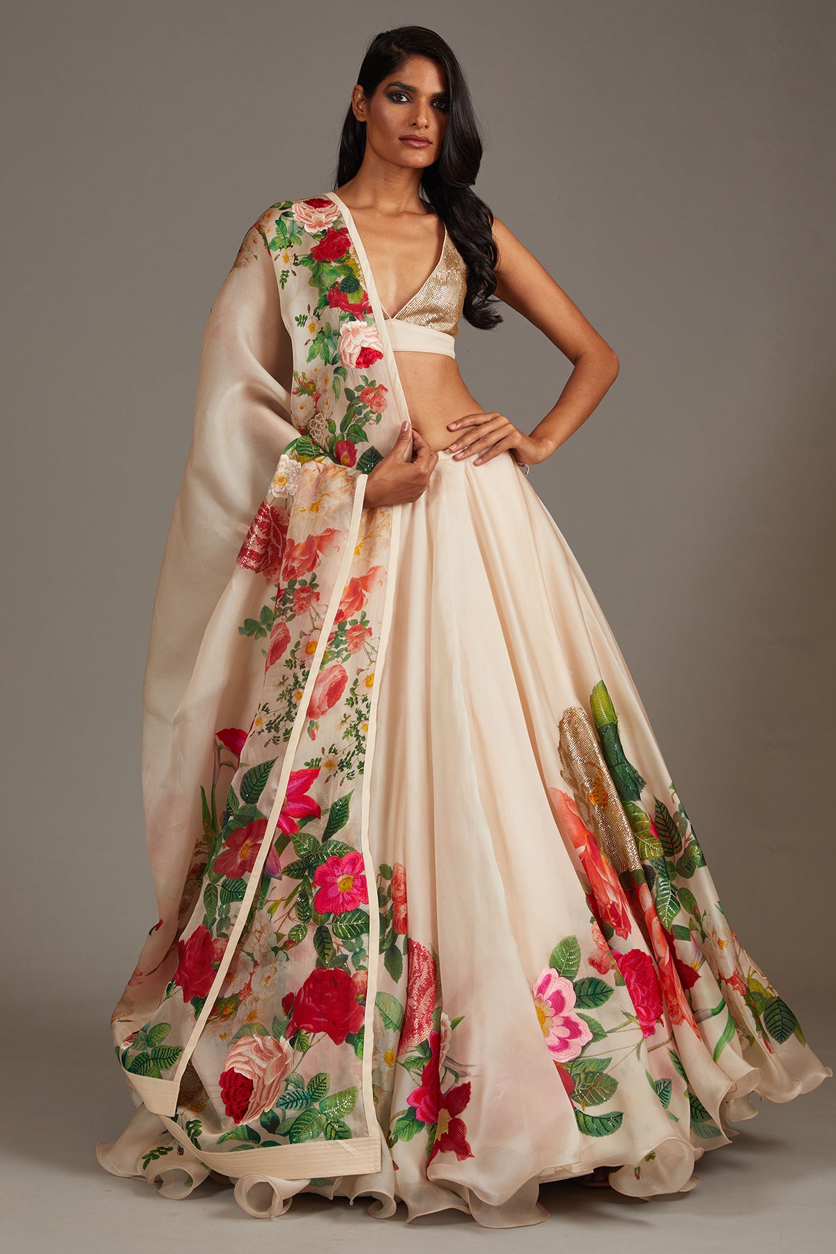 Ivory Organza Lehenga Set