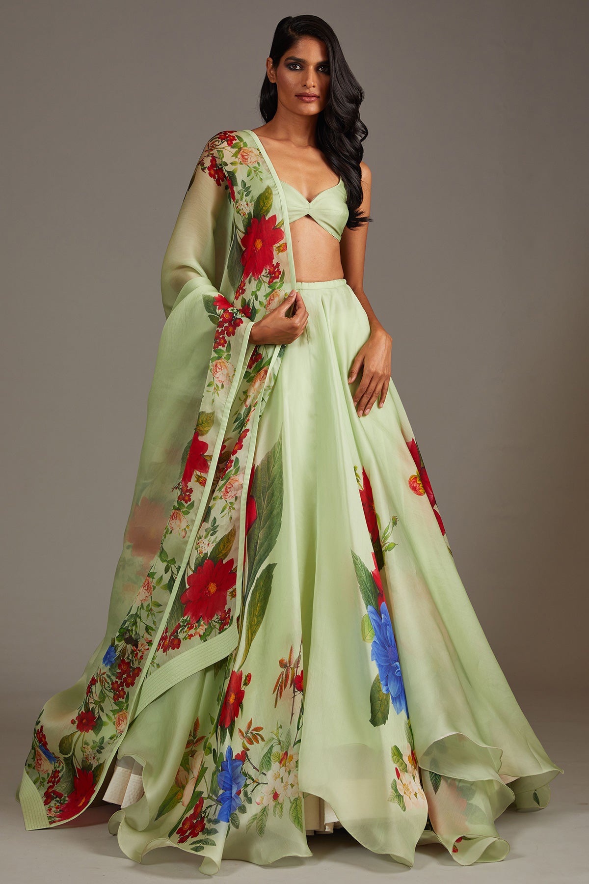 Mint Green Organza Lehenga Set