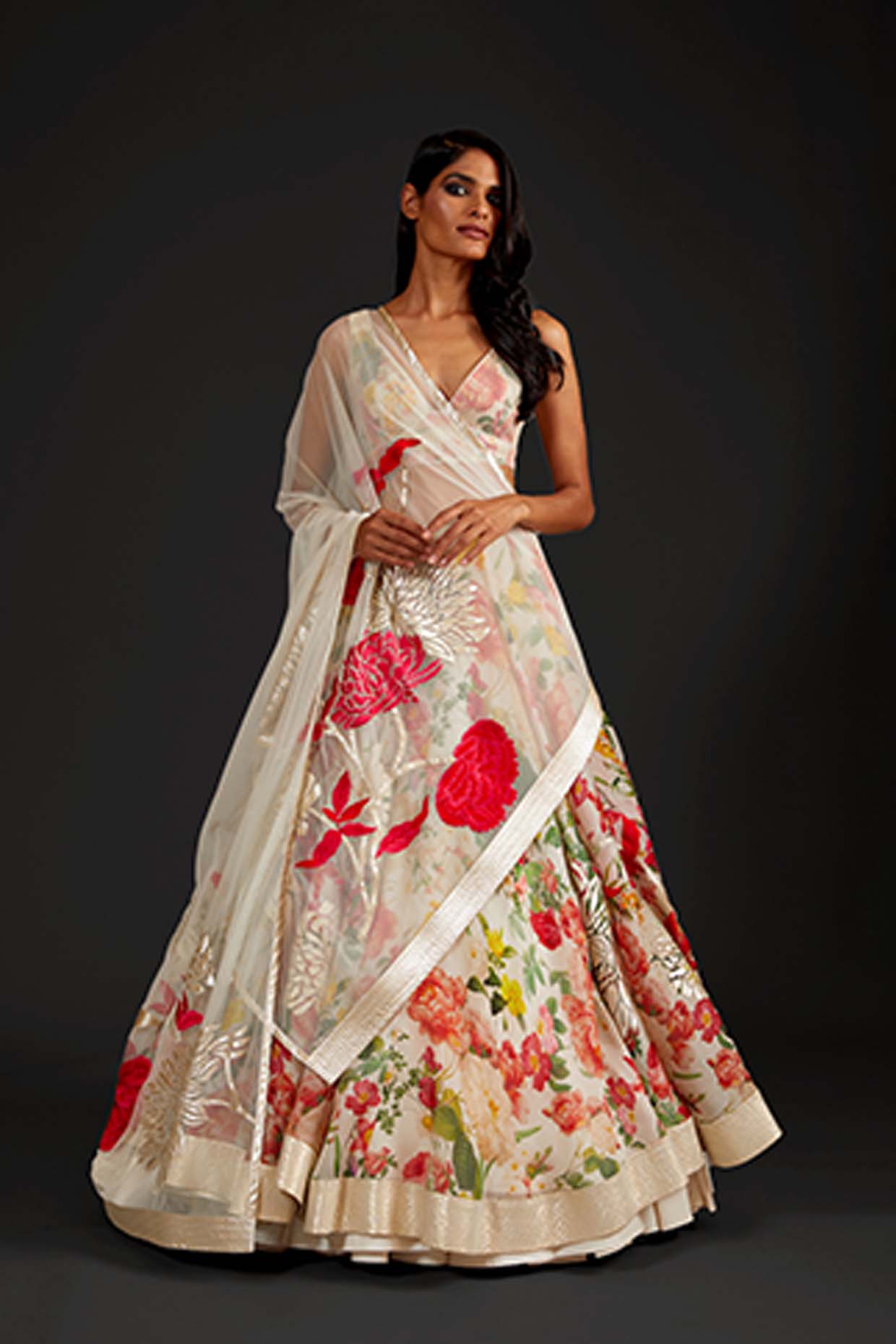 Women's Ivory Organza Lehenga Set