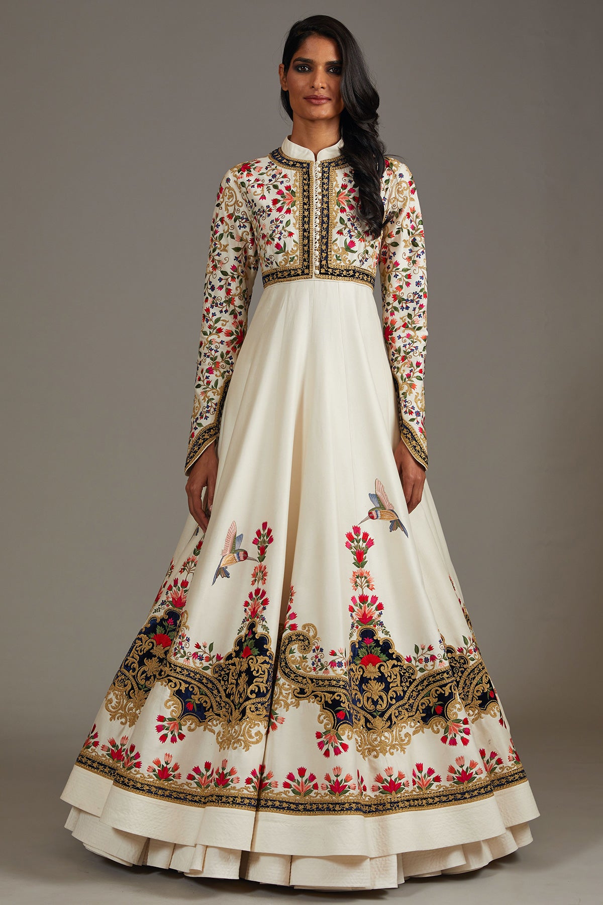 Chanderi Anarkali Set With Silk Velvet Embroidery Work