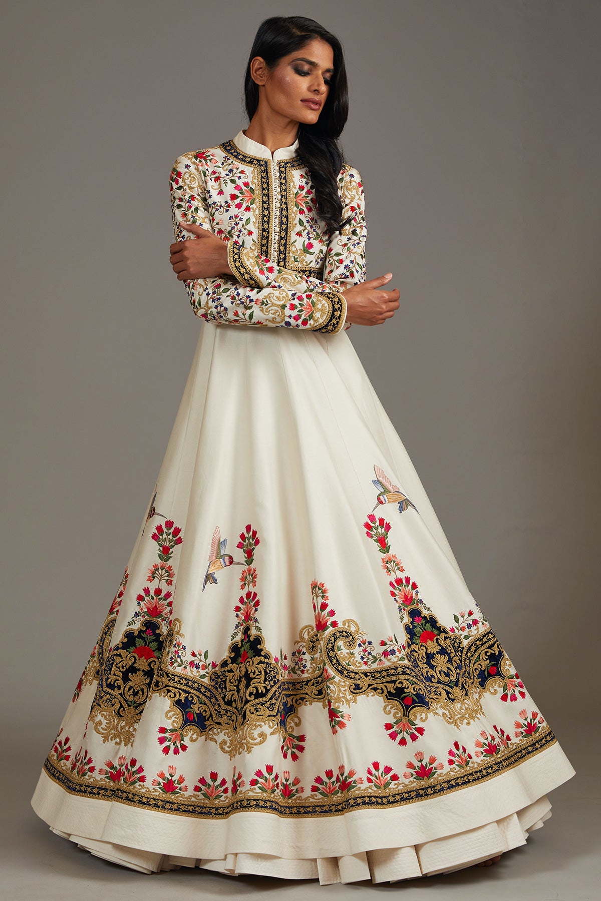 Chanderi Anarkali Set With Silk Velvet Embroidery Work