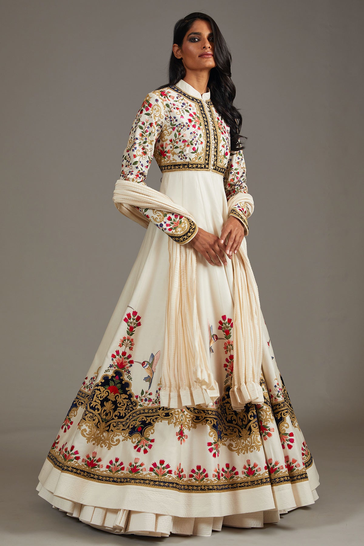 Chanderi Anarkali Set With Silk Velvet Embroidery Work