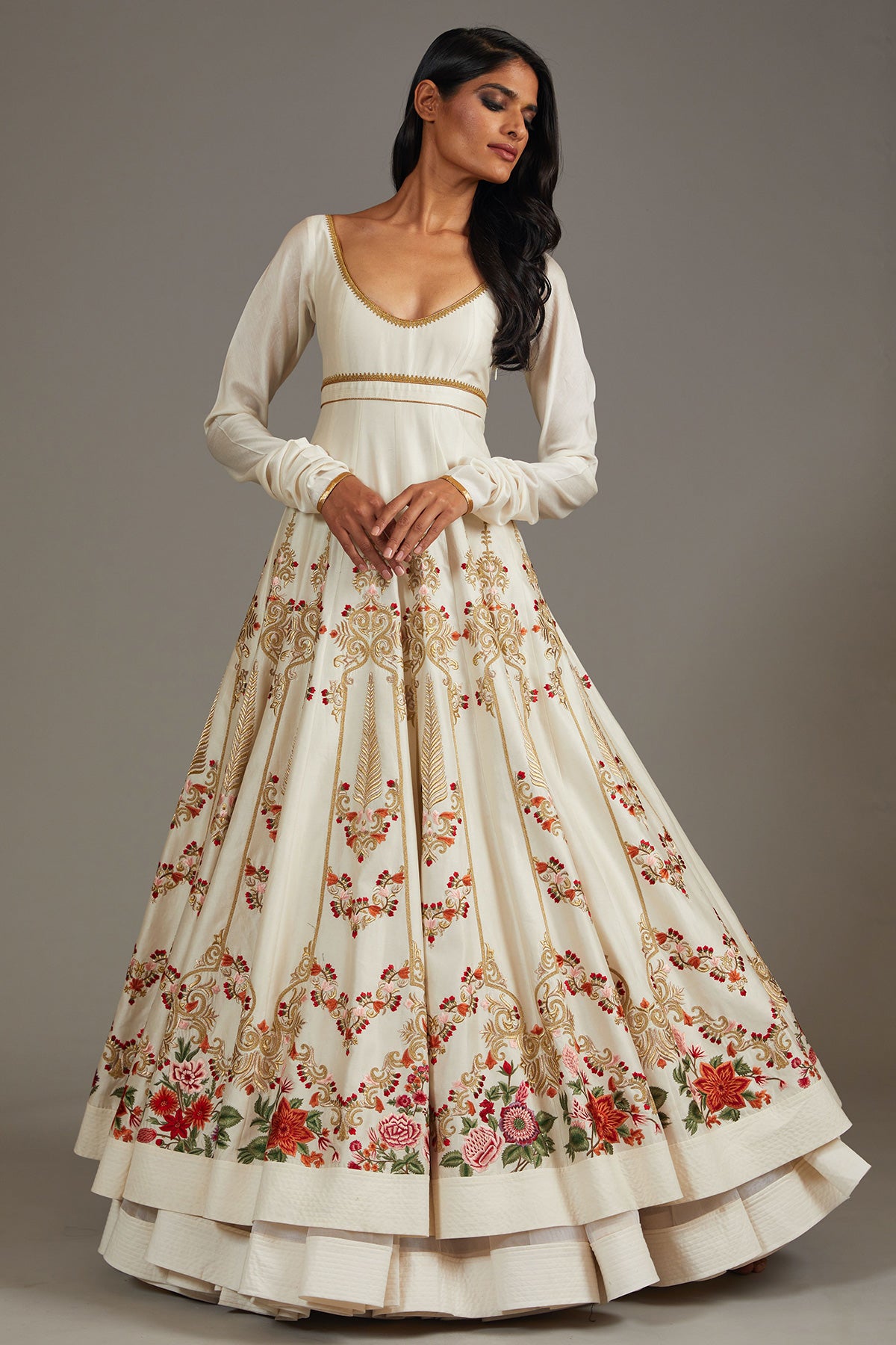 Ivory Chanderi Anarkali Set