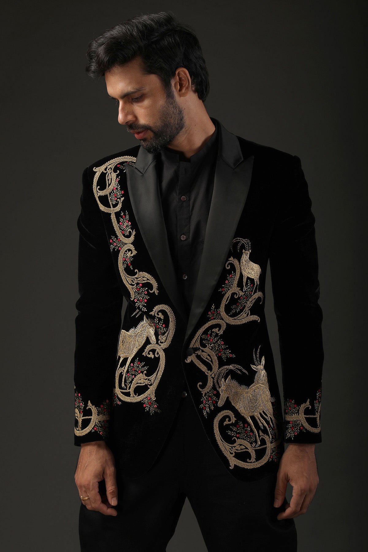 Men's Black Embroidered Tuxedo